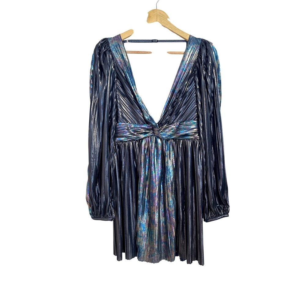 Sabina Musayev Wendy Dark Silver Metallic Pleated Open Back Mini Dress M NWT - Picture 4 of 12